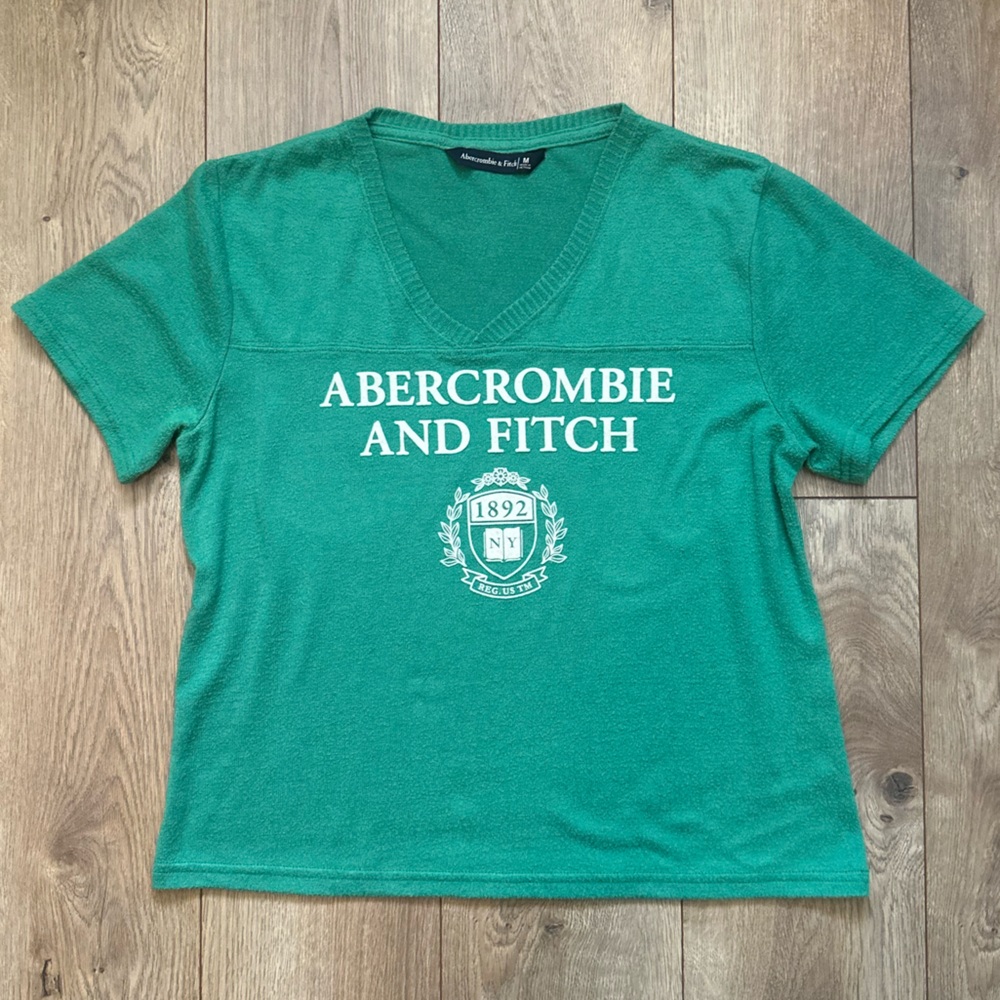 Vintage Abercrombie & Fitch Green Logo Graphic Tee | Women’s Size M | Y2K V-Neck